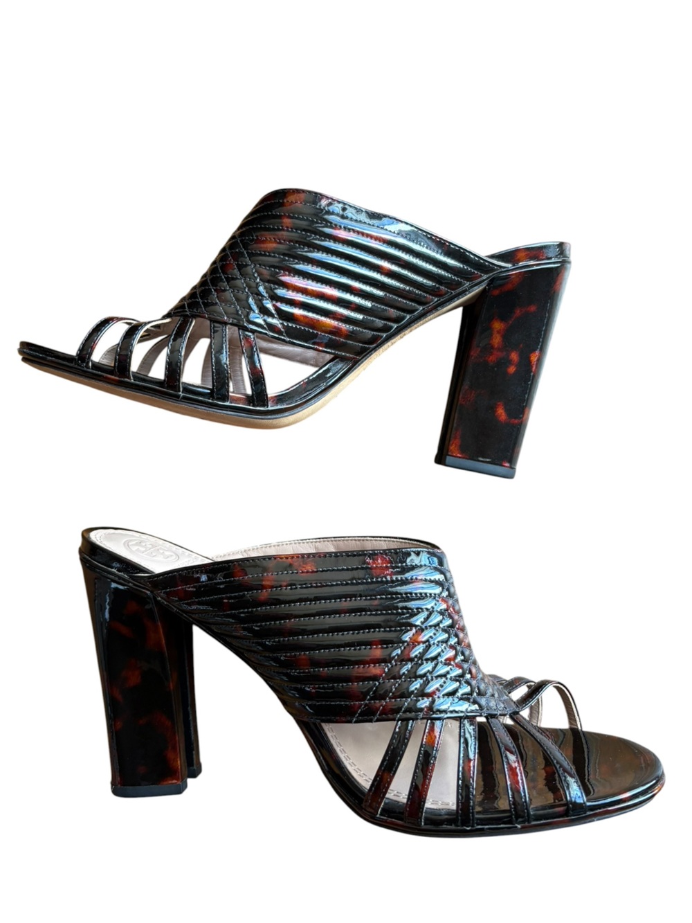 Tory Burch Brida Patent Leather Tortoise Mule Sandals Size 11